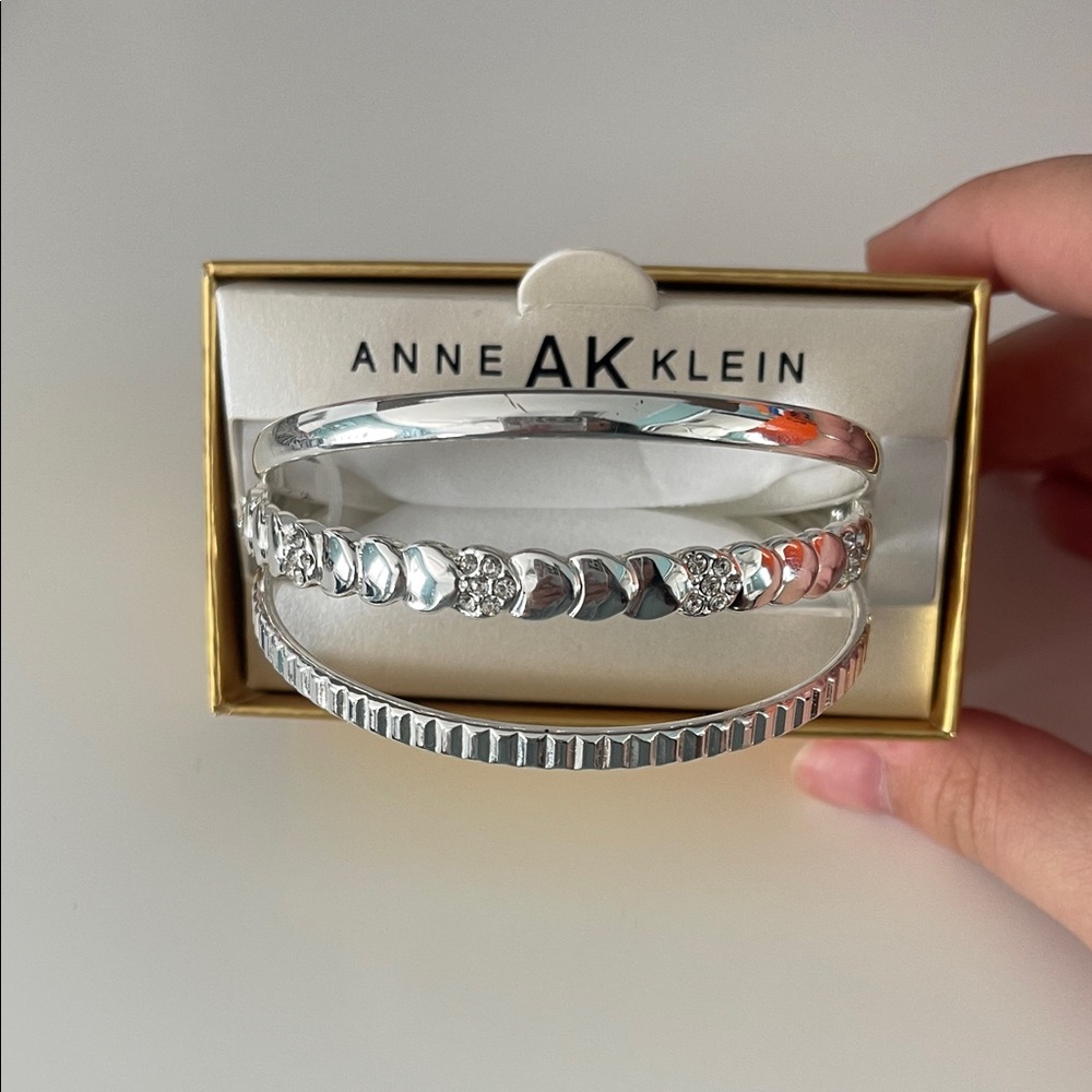 Anne Klein Silver Heart and Textured Bangle Set